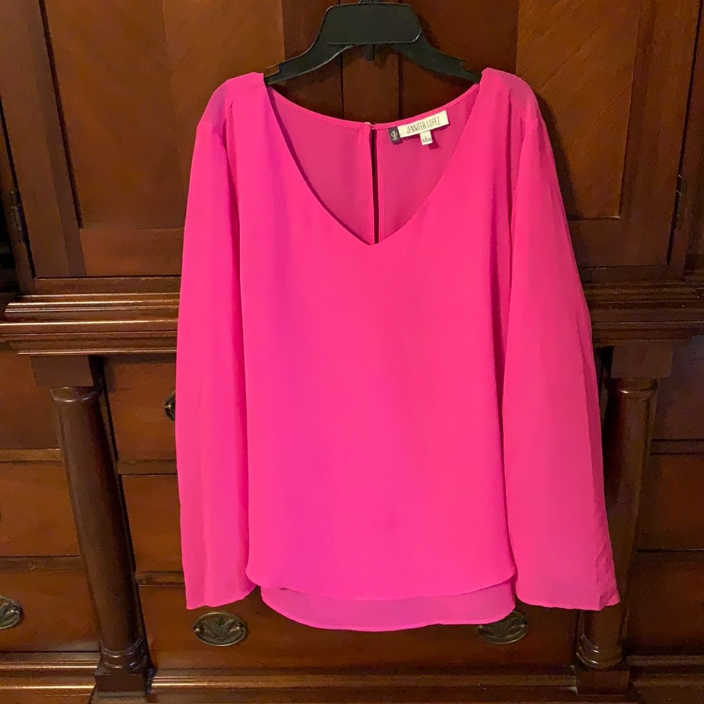 Bright pink layered v neck blouse